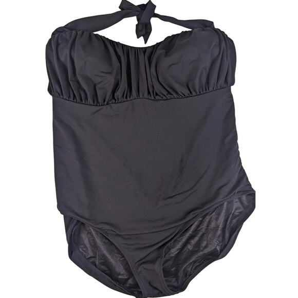 Lands End halter one piece swimsuit black with ruched top size 18 - Picture 1 of 3